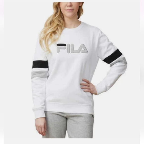 Fila Tops - FILA White Crewneck Sweatshirt with Black and Gray Accents